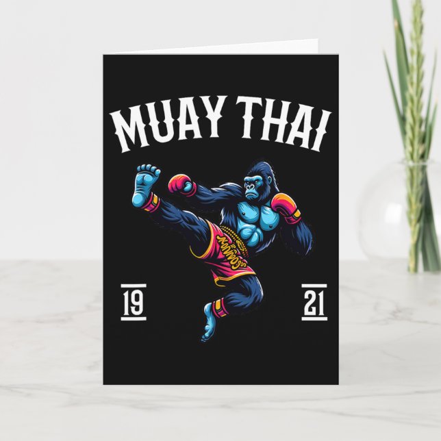 Muay Thai Monkey - Kickboxing And Monkey Thai Boxi Card (Front)