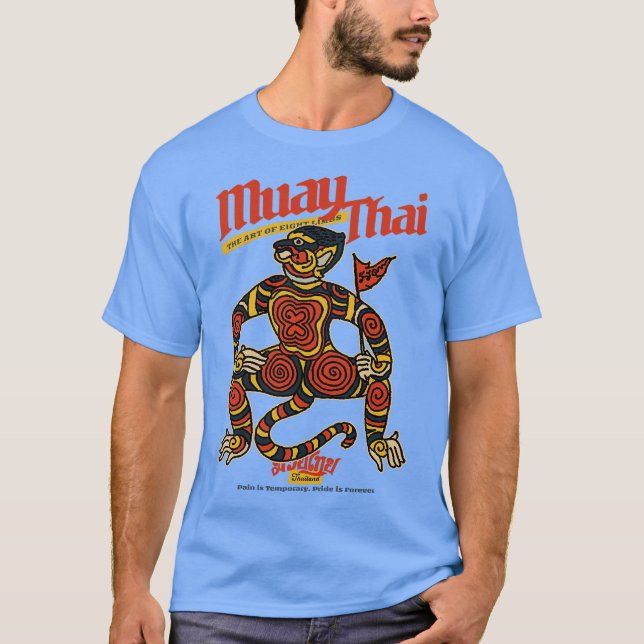 Muay Thai Monkey Tattoo Pain is Temporary Pride is T-Shirt (Front)