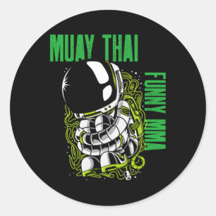 Muay Thai Rolled Up Astronaut, Mma, Kickboxing, Ji Classic Round Sticker