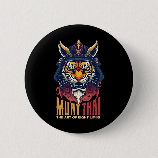 Muay Thai Samurai Tiger Thai Boxing Graphic  6 Cm Round Badge (Front)