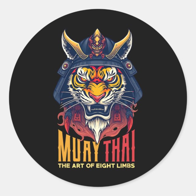 Muay Thai Samurai Tiger Thai Boxing Graphic  Classic Round Sticker (Front)