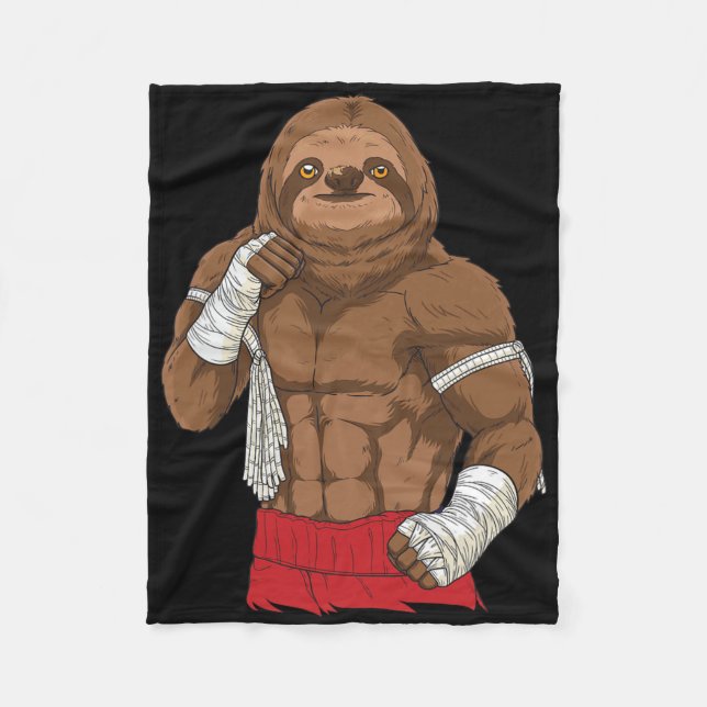 Muay Thai Sloth Kickboxing Fighter  Fleece Blanket (Front)