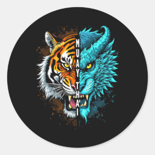 Muay Thai Tiger Dragon Fusion Art  Classic Round Sticker