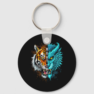 Muay Thai Tiger Dragon Fusion Art Key Ring