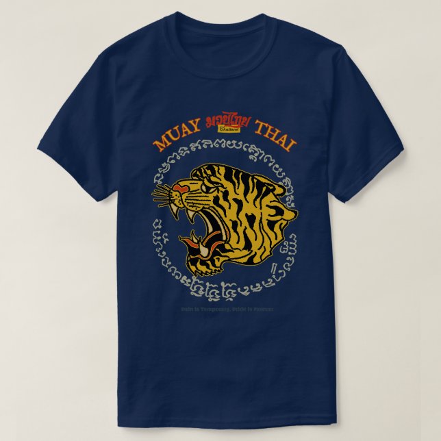 Muay Thai Tiger Vintage Tattoo T-Shirt (Design Front)