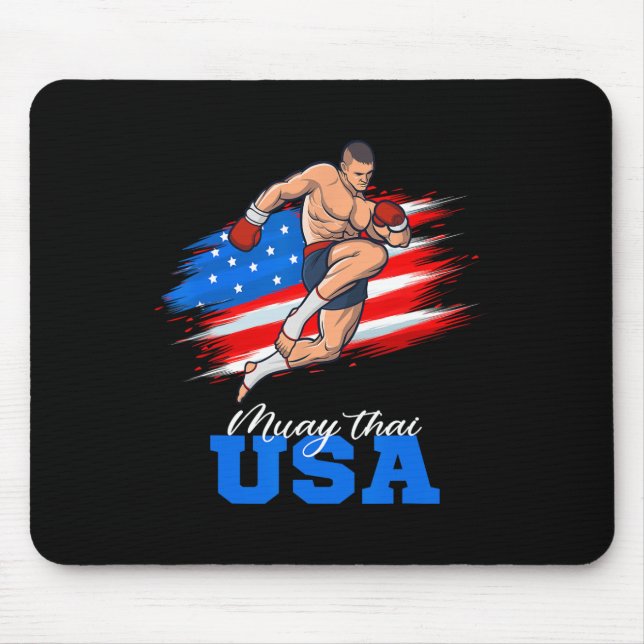 Muay Thai Usa Support Team American Flag Kickboxin Mouse Pad (Front)