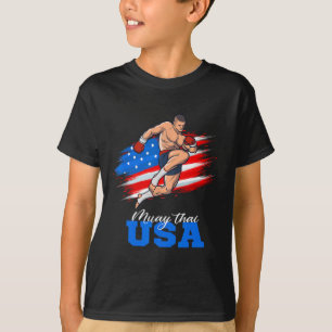 Muay Thai Usa Support Team American Flag Kickboxin T-Shirt