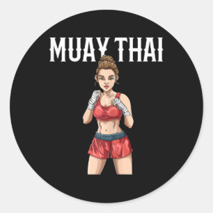 Muay Thai Woman - Thai Boxing And Kickboxing Classic Round Sticker
