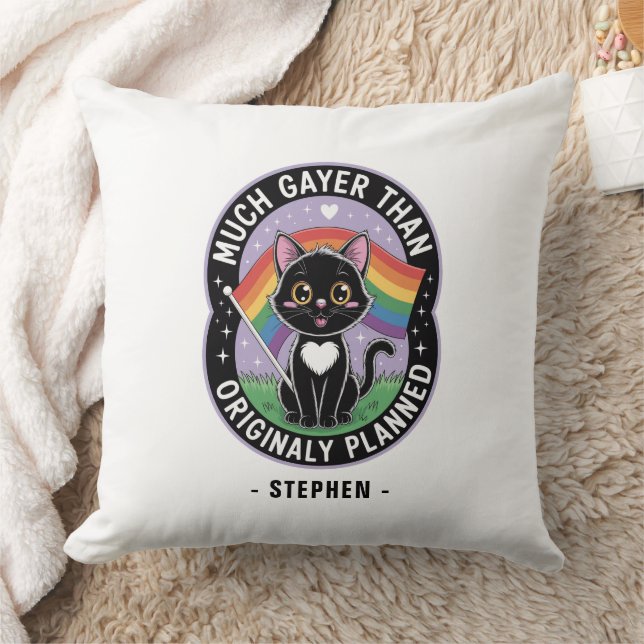 Much Gayer – Funny Cute Black Cat LGBTQ Pride Cushion (Blanket)