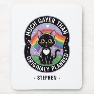 Much Gayer – Funny Cute Black Cat LGBTQ Pride Mouse Pad