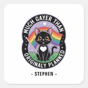 Much Gayer – Funny Cute Black Cat LGBTQ Pride Square Sticker