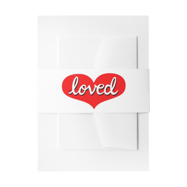 MUCH LOVED - Adored - Red love heart Invitation Belly Band (Front Example)