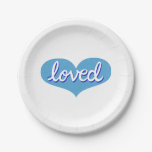 MUCH LOVED -Blue love heart Paper Plate