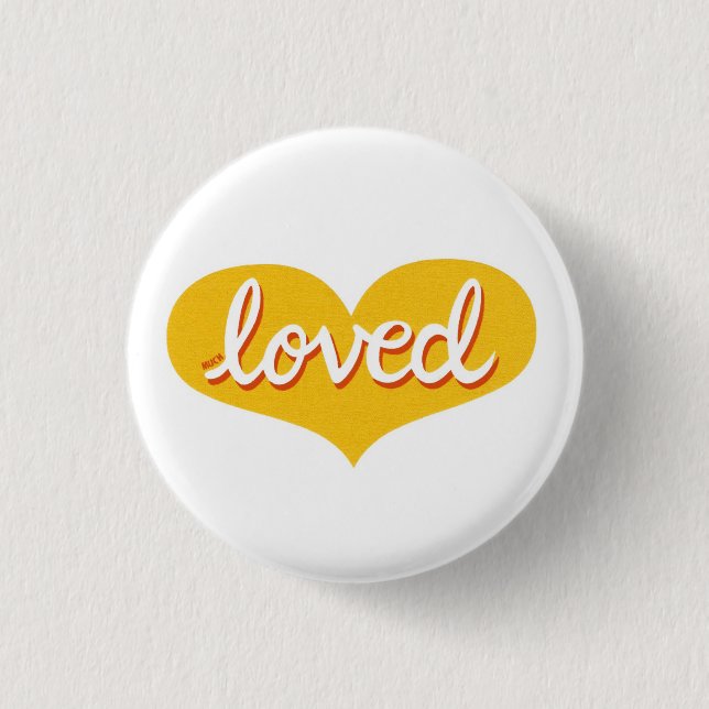 Much Loved - Yellow love heart 3 Cm Round Badge (Front)