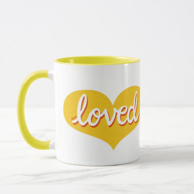 MUCH LOVED - Yellow love hearts Mug (Left)