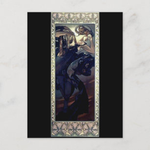 mucha art deco night star black dress woman postcard