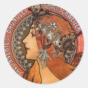 Mucha - Art Nouveau Classic Round Sticker