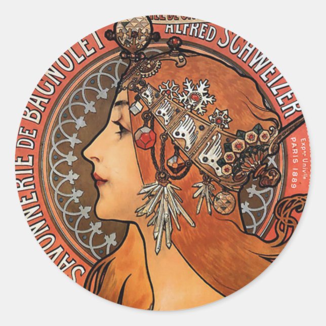 Mucha - Art Nouveau Classic Round Sticker (Front)
