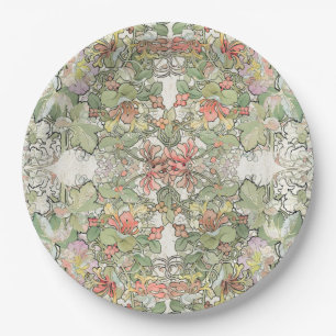Mucha Art Nouveau Hollyhock Flowers Paper Plates