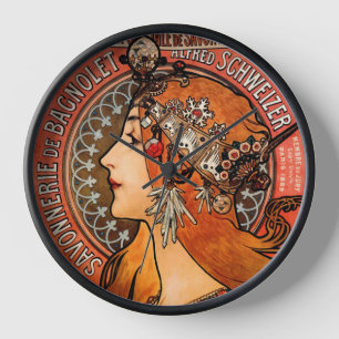 Mucha Art Nouveau Lady  Clock