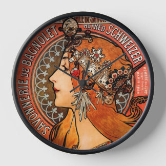 Mucha Art Nouveau Lady  Clock