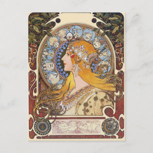Mucha Art Nouveau Postcard - Zodiac - La Plume