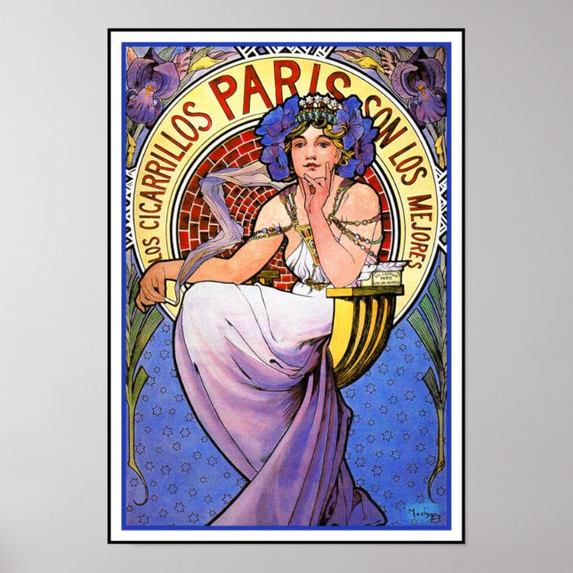 Mucha Art Nouveau Poster:  Los Cigarrillos Paris Poster (Front)