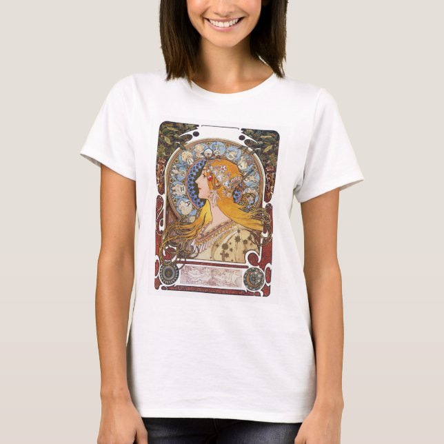 Mucha Art Nouveau T-Shirt -  Zodiac  - La Plume (Front)