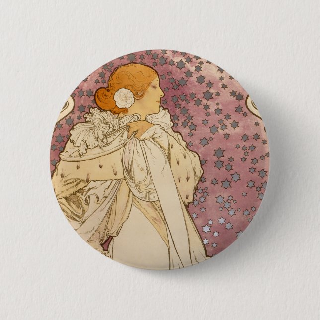 Mucha Art Nouveau Woman Beauty 6 Cm Round Badge (Front)
