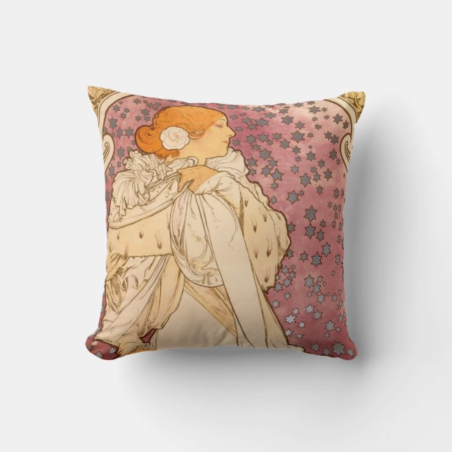 Mucha Art Nouveau Woman Beauty Cushion (Front)