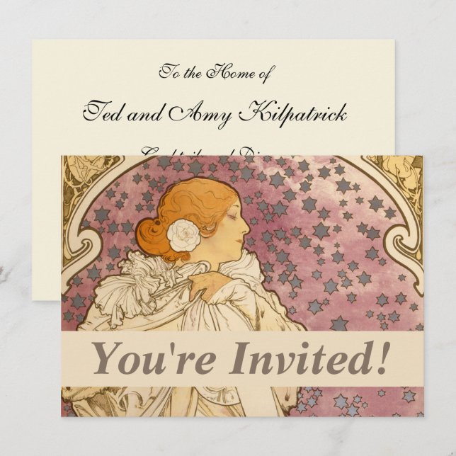 Mucha Art Nouveau Woman Beauty Invitation (Front/Back)