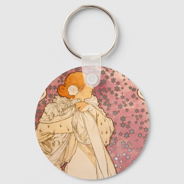 Mucha Art Nouveau Woman Beauty Key Ring (Front)