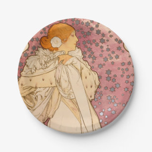 Mucha Art Nouveau Woman Beauty Paper Plate