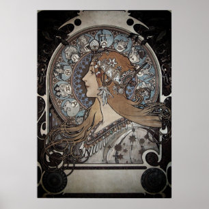 Mucha Art Nouveau Woman Vintage French Zodiac Post Poster