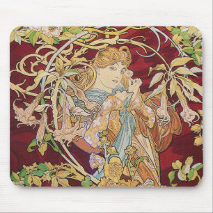 Mucha Art Nouveau: Woman With Daisy Mouse Pad