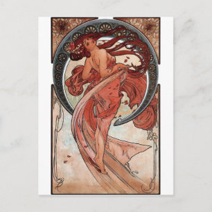 Mucha dance art deco lady postcard