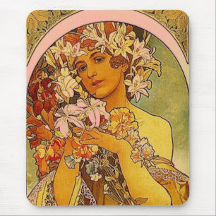 mucha flowers mouse pad