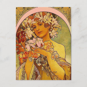 mucha flowers postcard