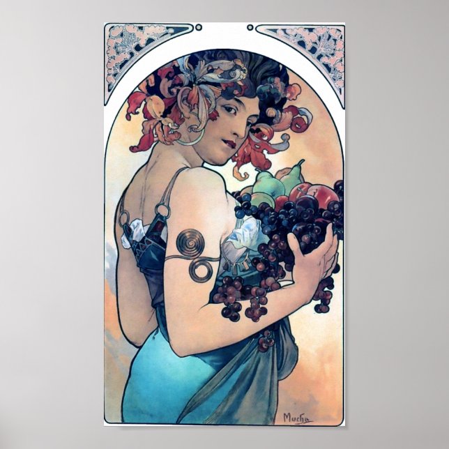 Mucha Grapes Art Deco Vintage Woman Poster (Front)