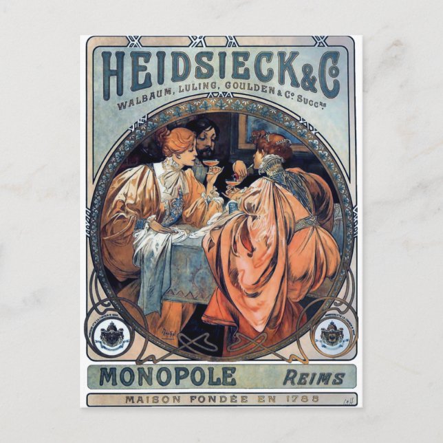 mucha Heidsieck & G beer art deco poster Postcard (Front)