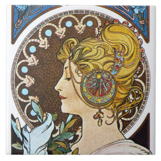 Mucha La Plume  Art Nouveau Tile Trivet Gift Box