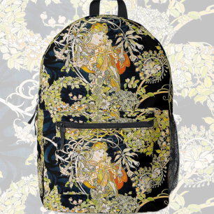 Mucha Lady with Flowers Printed Backpack