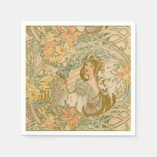 Mucha Lilies Language of Flowers Art Nouveau Girly Napkin
