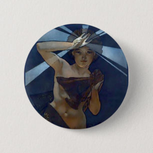mucha morning star art nouveau poster woman 6 cm round badge