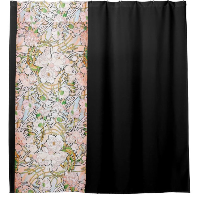 Mucha Peony Art Nouveau Flowers Floral Garden Shower Curtain (Front)