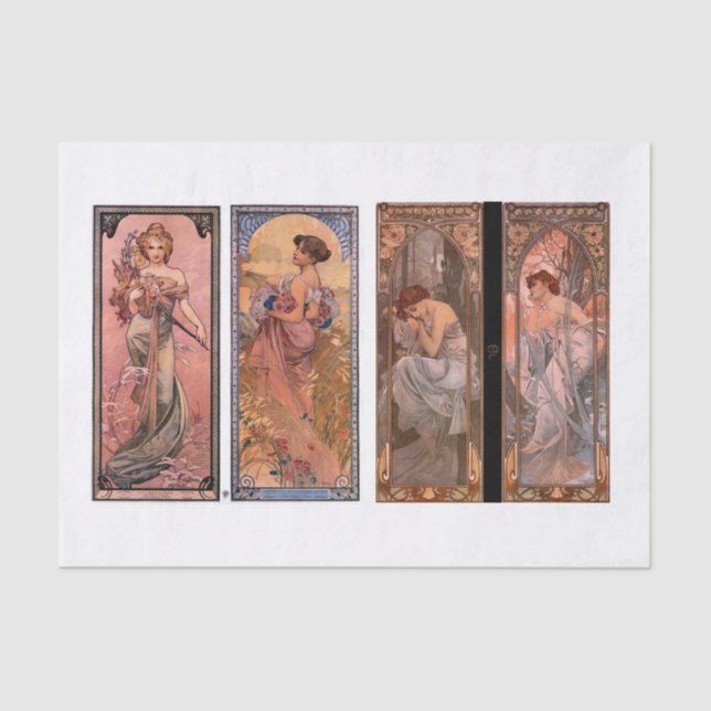 Mucha seasons ladies decoupage tissue paper (Front)