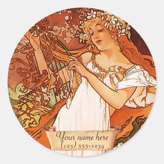 Mucha Spring Art Nouveau Bookplate Stickers (Front)