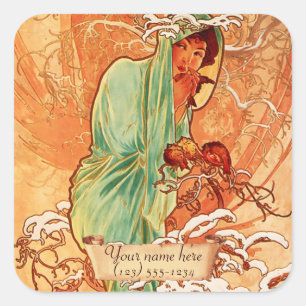 Mucha Winter Art Nouveau Bookplate Stickers