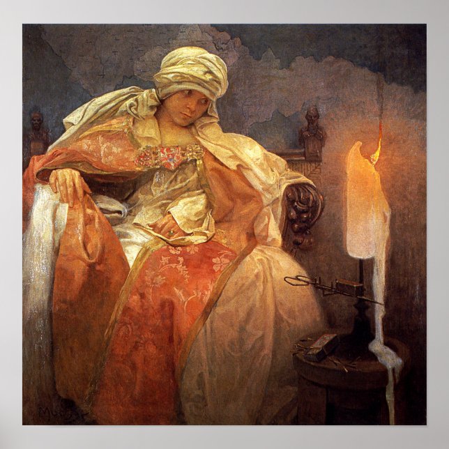 Mucha - Woman With A Burning Candle Poster (Front)