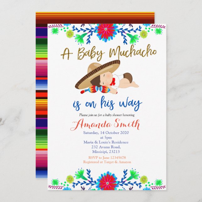 Muchacho MEXICAN Fiesta Baby Shower Invitation (Front/Back)